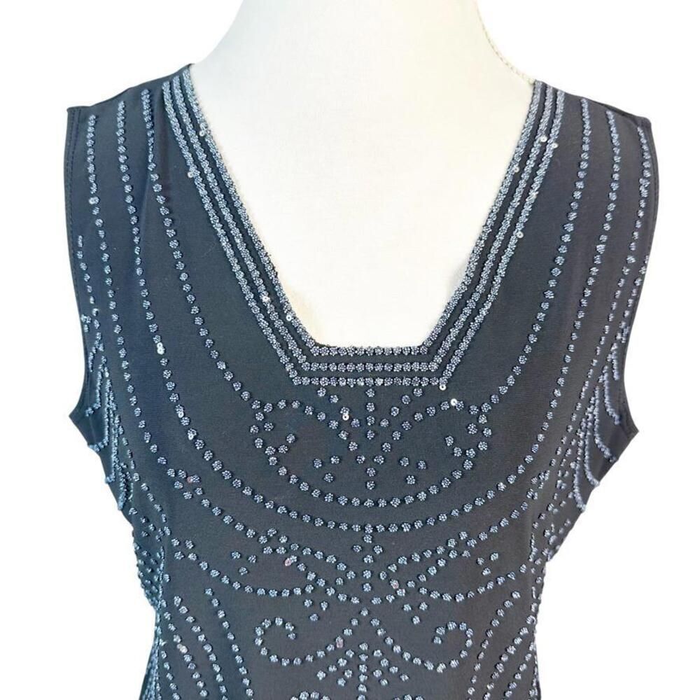 S. Levine Formal Beaded Front Tank Top Shell Black Stretch Knit Elegant Size XXL - Picture 7 of 11